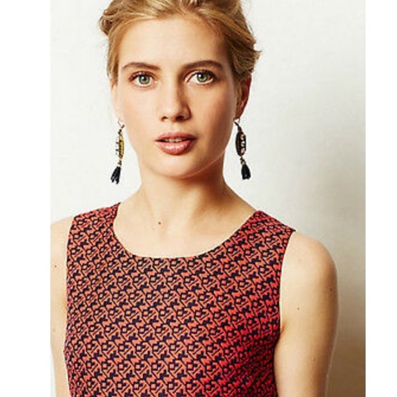 Anthropologie Lili Wang Red Geo Jacquard dress, size 0 - Picture 5 of 11